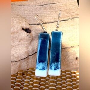 Blue and white handmade ceramic earrings Retail $60